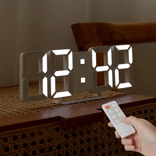 mooas Reloj LED 3D Pure Slim M, reloj digital LED multifunción (calendario, alarma, temperatura) (11.8 pulgadas delgado M reloj de pared blanco con