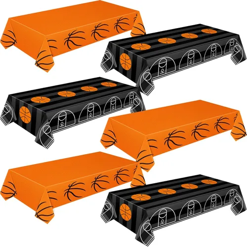 Miniatura 10 de Mixweer 2 piezas de mantel de plástico para baloncesto, decoraciones de fiesta de cumpleaños, 137 x 274 cm, mantel rectangular de campo
