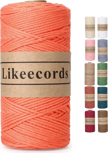 Miniatura 20 de Likeecords Cuerda de algodón 100% hilo de ganchillo de 0.079 pulgadas, cuerda trenzada de macramé, cuerda de macramé, hilo de ganchillo para regalo