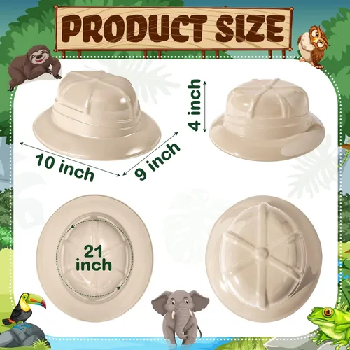 Miniatura 3 de Hillban 72 sombreros de fiesta de safari a granel para niños, decoraciones de fiesta de selva de plástico, tema de la selva, disfraz de explorador