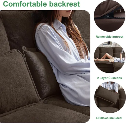 Miniatura 4 de Sofá de nube en forma de U de 104 pulgadas, sofá modular convertible, cómodos sofás con diván doble y reposabrazos para dormir, sofá modular de 4