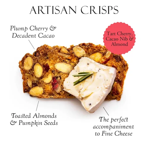 Miniatura 4 de Rustic Bakery Artisan Crisps - Cereza agria, punta de cacao y almendra, galletas artesanales para plato de queso o aperitivos, galletas ligeramente