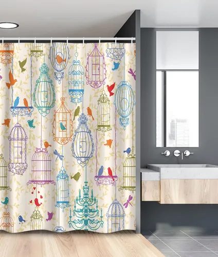 Miniatura 32 de set de cortina para baño decorativa de tela de poliéster con ganchos