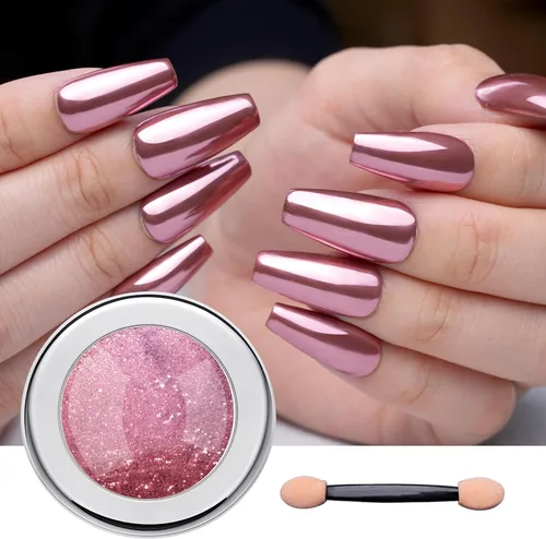 Pretty Diva Polvo Cromado para Uñas - Uñas Oro Rosa/Rosa Polvo Cromado Efecto Espejo, Pigmento de Polvo Cromado Espejo Metálico Premium para