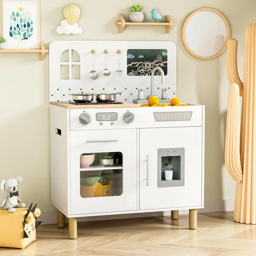 Miniatura 8 de MAMIZO Juego de cocina para niños, juego de simulación con pizarra y luces y sonidos realistas, cocina de madera interactiva definitiva con sonidos
