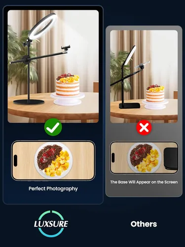 Miniatura 6 de Luz de anillo para selfie con soporte y soporte para teléfono, soporte de teléfono aéreo con luces de anillo de 10.5", luz circular de escritorio