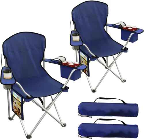 Miniatura 10 de VTOY Sillas de camping plegables duraderas 600D Oxford, silla portátil al aire libre con bolsa enfriadora, portavasos y bolsillo de almacenamiento