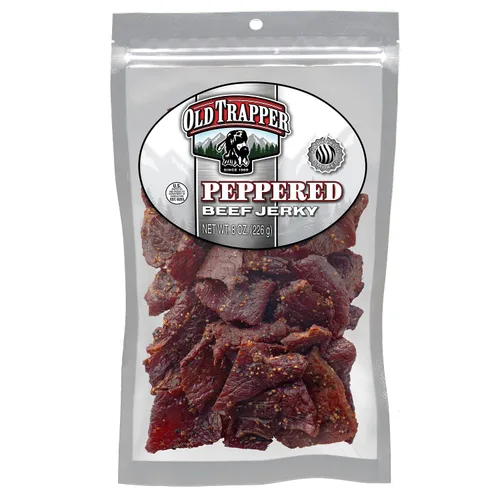 Old Trapper Charqui de res con pimienta, paquete de 8 onzas, bocadillos de carne picantes para almuerzos o entre comidas, 11 gramos de proteína,
