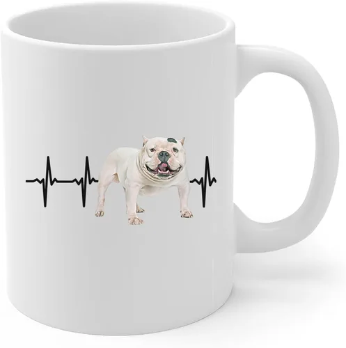 Miniatura 2 de White American Bully Heartbeat Lifeline Taza de café de cerámica blanca 11oz