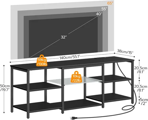 Miniatura 3 de HOOBRO Soporte de TV LED para televisores de 65 pulgadas con estación de carga, centro de entretenimiento para juegos con almacenamiento abierto