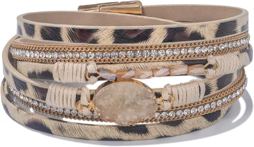 Miniatura 216 de FANCY SHINY - Pulsera de cuero estilo bohemio, pulsera de cuentas de cristal con cierre magnético, regalos de joyería para mujer