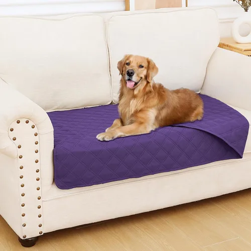 Miniatura 60 de Smiry Funda impermeable para cama de mascota, suave y lavable, para muebles, cama, sofá, reversible, a cuadros (30 x 53 pulgadas, color beige/beige)