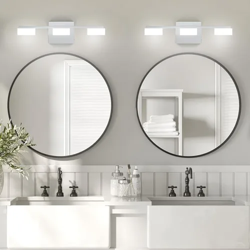 Miniatura 6 de Moderna lámpara LED de baño sobre el espejo, 3 luces regulables de tocador, lámpara de tocador de baño de acrílico cromado, ajustable de 2700 K-6500