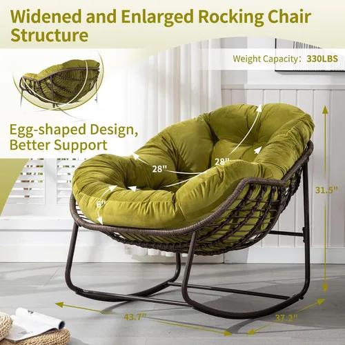Miniatura 2 de HOMEFUN Juego de 2 mecedoras para patio al aire libre, sillas Papasan Rock de gran tamaño para interiores con cojín acolchado, asiento de huevo