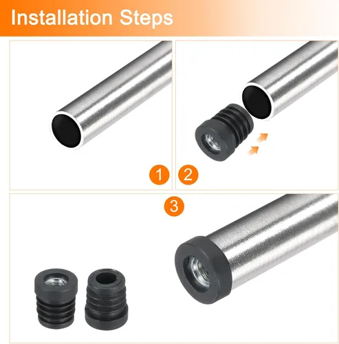 Miniatura 4 de Uxcell 4 piezas de insertos roscados M8 para tubo redondo de 0.748 in/0.75 pulgadas, insertos de plástico negro para tapas de extremos de silla
