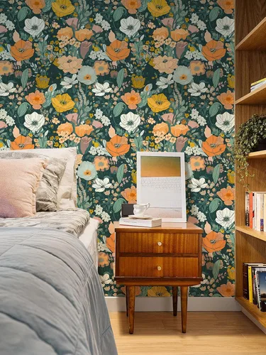 Miniatura 7 de Papel tapiz para despegar y pegar, extraíble, color verde oscuro, para dormitorio, guardería, bohemio, apto para inquilinos, papel de contacto