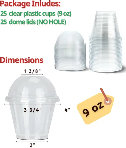 Miniatura 3 de Aatriet Vasos de plástico transparente de 9 onzas con tapas, 25 juegos de tazas de postre con tapa de cúpula (sin agujero), taza desechable