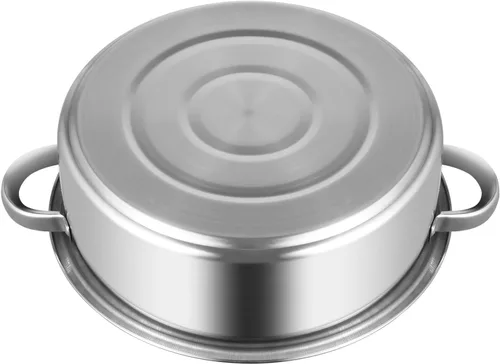 Miniatura 8 de Vaporizador de acero inoxidable de 5 niveles con asas, olla de vapor para cocinar carne y verduras con tapa y asa, olla de vapor redonda con sartén