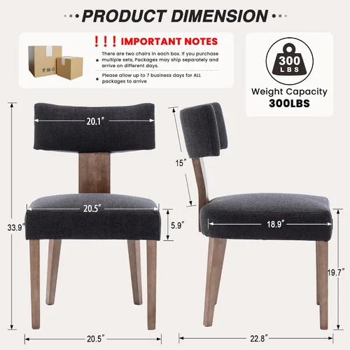 Miniatura 2 de HNY Juego de 6 sillas de comedor modernas de mediados de siglo, sillas decorativas tapizadas de lino de granja, sillas de cocina con respaldo Carbón