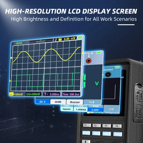 Miniatura 3 de Hantek Osciloscopio 2D72, 2+1 CH 70MHz con generador de formas de onda y multímetro, probador multifunción 3 en 1, 2CH+AFG+DMM