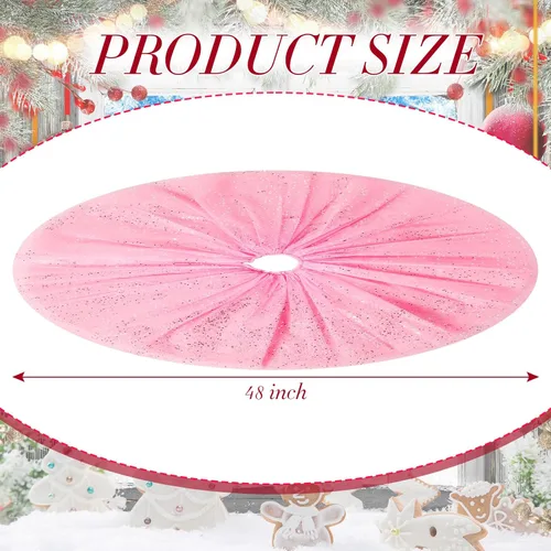Miniatura 2 de Skylety Falda de árbol para el día de San Valentín de 48 pulgadas, falda redonda de tul con volantes y lentejuelas de doble capa para Año Nuevo, Rosa