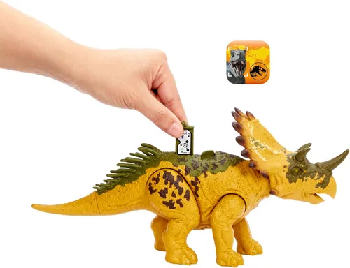 Miniatura 3 de Mattel Jurassic World Wild Roar - Juguete de dinosaurio con sonido y movimiento de ataque, figura de acción Regaliceratops Posable incluye juego