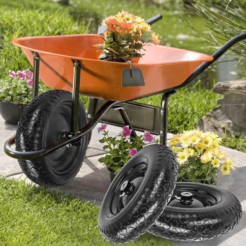 Miniatura 2 de Neumático sólido sin pinchazos de 14.5" 4.80/4.00-8 y rueda con rodamiento de 3/4 y 5/8, cubo centrado de 3" -6" para carrito de patio, vagón