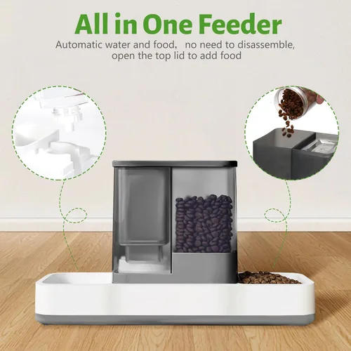 Miniatura 2 de Yummy Sam Comedero automático para mascotas pequeñas y dispensador de agua, 2 en 1 por gravedad para gatos, juego de comedero y bebedero automático