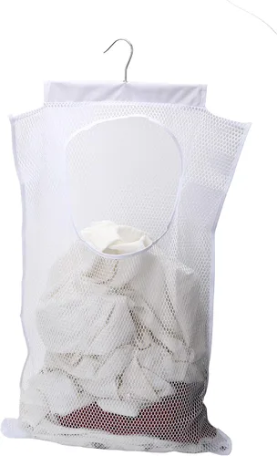 Bolsa de malla para colgar en la puerta, cesta pequeña de lavandería para ahorrar espacio, cesta de ropa sucia con colgador de metal giratorio para