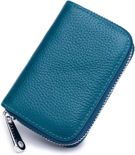 Miniatura 2 de Tarjetero RFID de cuero genuino para tarjetas de crédito con cremallera, Moderno
