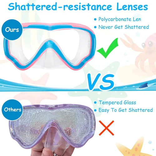 Miniatura 7 de Vvinca Kids-Goggles with Nose Cover, Diving Mask Elastic Fabric Strap Anti Fog Anti Shattered Lens for Kids Swim Goggles 3-14 09-Rosa/Azul