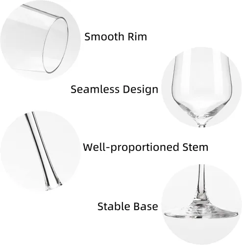 Miniatura 3 de YANGNAY Copas de vino (Juego de 8, 17 Oz), Copas de vino transparentes para vino tinto, Borde liso, Aptas para lavavajillas