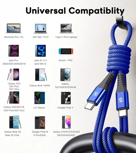 Miniatura 7 de sweguard Cable de carga USB C a USB C de 100 W [3.3 pies, paquete de 2] iPhone 17 Cable de carga para iPhone 17 16 15 Pro Max Plus, MacBook, iPad