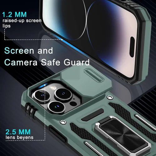 Miniatura 79 de DEERLAMN Funda para iPhone Xs Max con funda deslizante para cámara + protector de pantalla, soporte giratorio de anillo de grado militar a prueba
