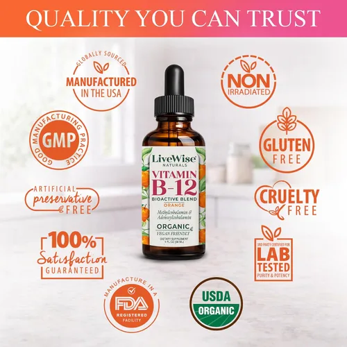 Miniatura 6 de Líquido B12 Vitamina Sublingual – Vitamina Líquida Totalmente Natural Vegana B12 Gotas – Suplemento de adenosilcobalamina sin OMG y metilcobalamina