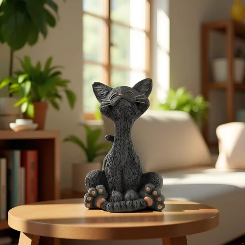 Miniatura 2 de JFSM INC. Figura de gato negro sonriente de 5 pulgadas, bonita estatua de gatito de resina para decoración del hogar u oficina, colección Happy Cat