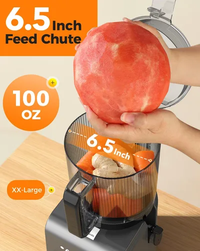 Miniatura 6 de Máquinas exprimidoras 3 en 1 de prensa en frío, 6.5 pulgadas Mega canal para fruta entera, exprimidor de masticación lenta con máquina de sorbete