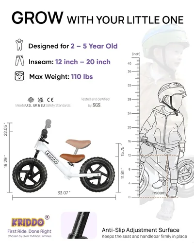 Miniatura 3 de KRIDDO Bicicleta de equilibrio para niños de 2 años, de 24 meses a 5 años, bicicleta de empuje de 12 pulgadas con placa personalizada