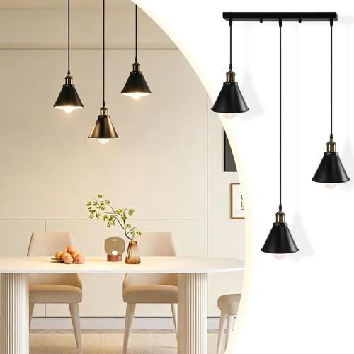 Miniatura 8 de FIRVRE Lámpara colgante industrial de 3 luces, lámpara colgante de metal ajustable, iluminación colgante vintage para cocina, restaurante, comedor
