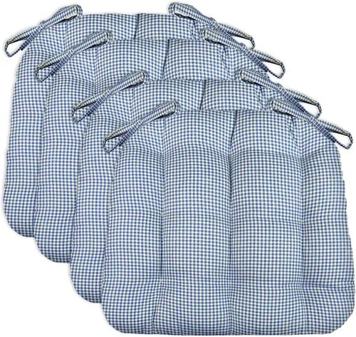 Miniatura 109 de Barnett Home Decor Ticking Stripe Berlin Blue - Almohadilla para silla de comedor con lazos, tamaño mediano 18, relleno de espuma de látex, lavable