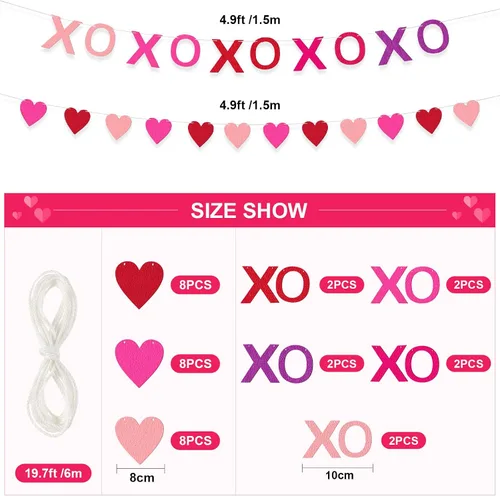 Miniatura 4 de 4 carteles de fieltro para decoración de San Valentín, guirnalda de bolas de fieltro rosa, decoración de San Valentín para aniversario, boda, día