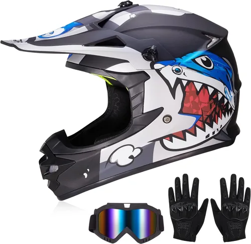 Miniatura 2 de cascos para niños y jóvenes de bicicleta todoterreno, motocross, ATV, BMX, MX, bicicleta todoterreno, casco de motocicleta J-01 con gafas y guantes
