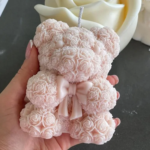 Miniatura 2 de Molde de vela Bowtie Rose Bear - Moldes de resina para hacer velas, moldes de silicona de resina epoxi para velas de bricolaje, jabón hecho a mano