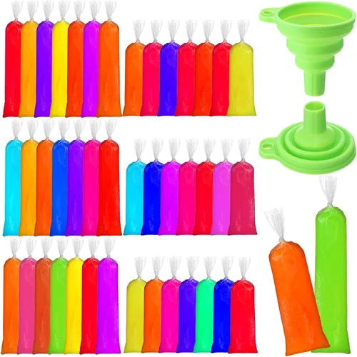 Miniatura 17 de Hoolerry 600 bolsas desechables para paletas de hielo, bolsas de plástico para helado con embudo plegable de silicona para hacer helados de yogur