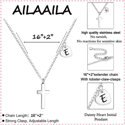 Miniatura 5 de Tiny Cross Necklace for Girls Heart Initial Necklace Women Heart Birthstone Necklace Letter Stainless Steel Pendant Jewelry First Communion