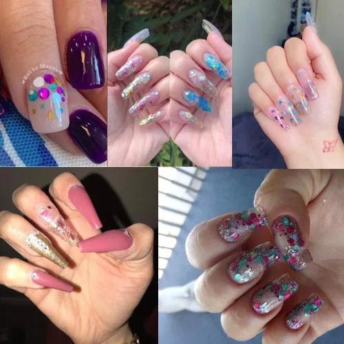 Miniatura 7 de AddFavor 4 cajas holográficas de lentejuelas para uñas, formas mixtas iridiscentes con purpurina para uñas, copos de mariposa, corazones, estrella