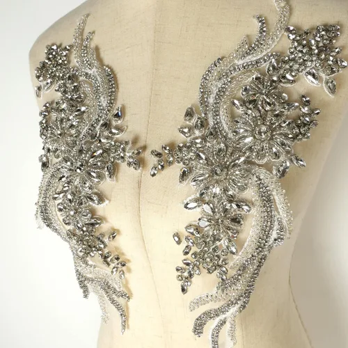 Miniatura 7 de Aplicaciones de strass plateados, adornos de aplicaciones bordadas, para coser en vestidos, vestido de noche para banquetes, toma de fotografía