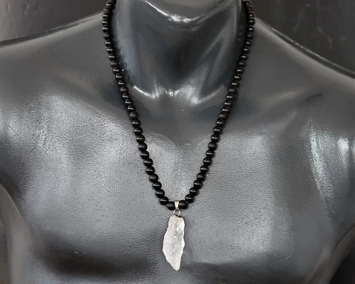 Miniatura 40 de Colgante de turmalina cruda natural, Collar de cuentas de ónix negro genuino, Collar de piedra negra, Collar de piedras preciosas, Cuentas de 0.315
