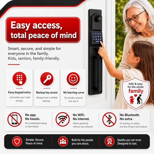 Miniatura 7 de NEWBANG Manija digital de puerta delantera con teclado para puertas dobles en acabado negro - Cerradura electrónica con juego de simulación Negro