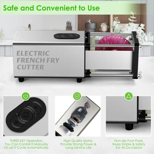 Miniatura 6 de YOTAN Cortador Eléctrico para Papas Fritas, Cortador de Papas Fritas de Acero Inoxidable con Cuchilla de 1/2 y 3/8 Pulgadas, Cortador Eléctrico